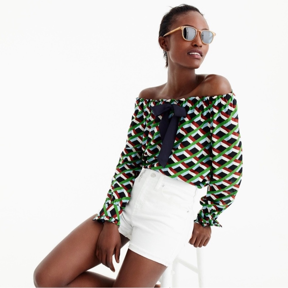 EUC J Crew off shoulder blouse in Ratti graphic Diamond -Large